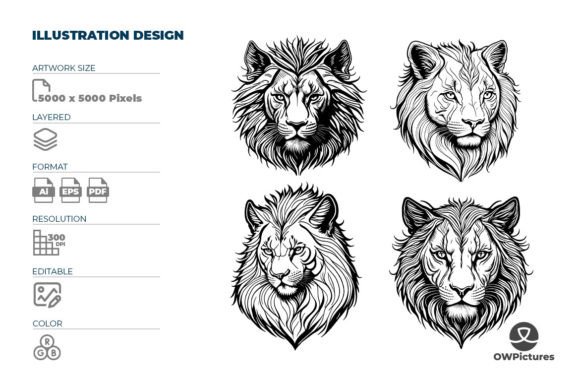 King Lion Faces: A Bold Design Asset for Dynamic Branding