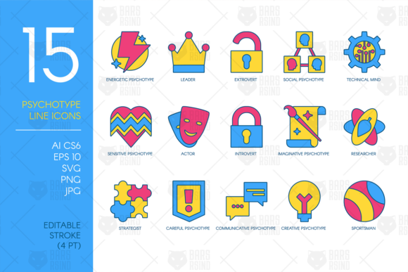 Personality Psycho Type Icons Set: A Visual Guide to Human Archetypes